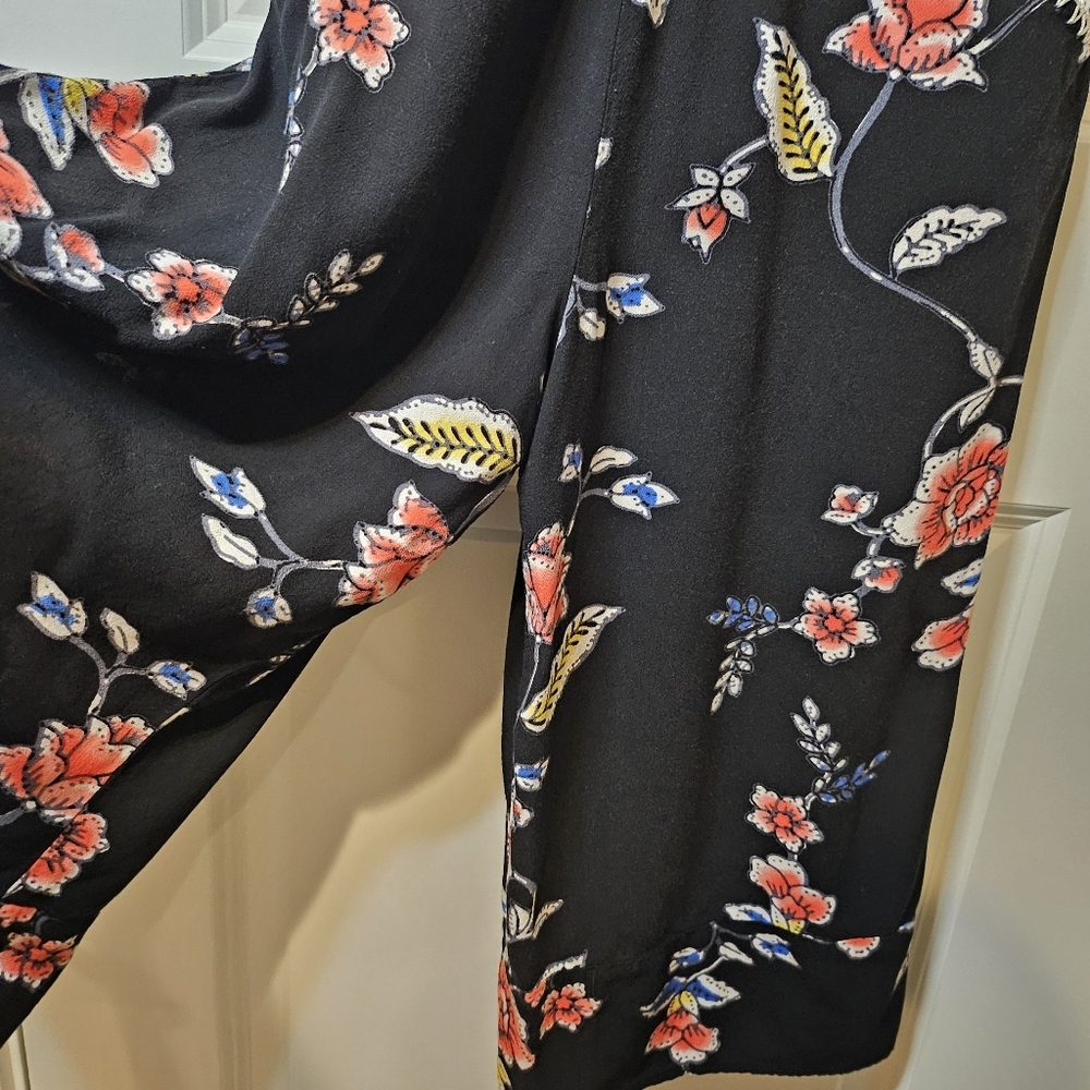 Eyeshadow Black Floral S Jumpsuit Wide Leg Spaghetti Strap Boho Cropped Casual - Picture 6 of 15